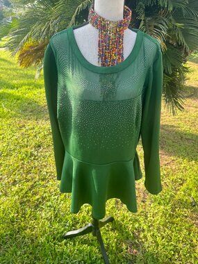 Green Beaded Peplum Top